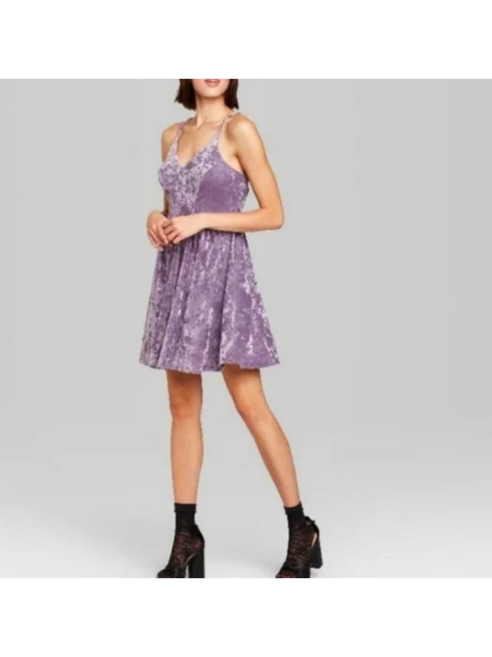 Wild Fable Crushed Velvet Dress Sleeveless Fit & Flare Lavender Womens Size M